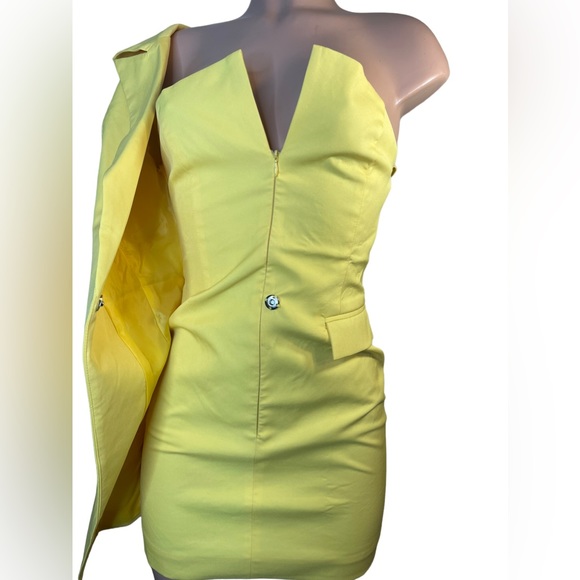 Blazer dress with one shoulder yellow unique piece size small - Picture 8 of 14